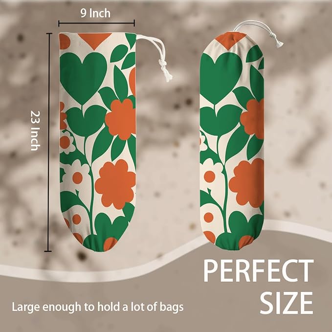 Floral Plastic Bag Bags, Garbage Shopping Trash Bags Carrier Organizer, Reusable Fabric Plastic Bag Holder, Kitchen Housewarming Gifts, Beautiful Gift for Women Grandma Mom