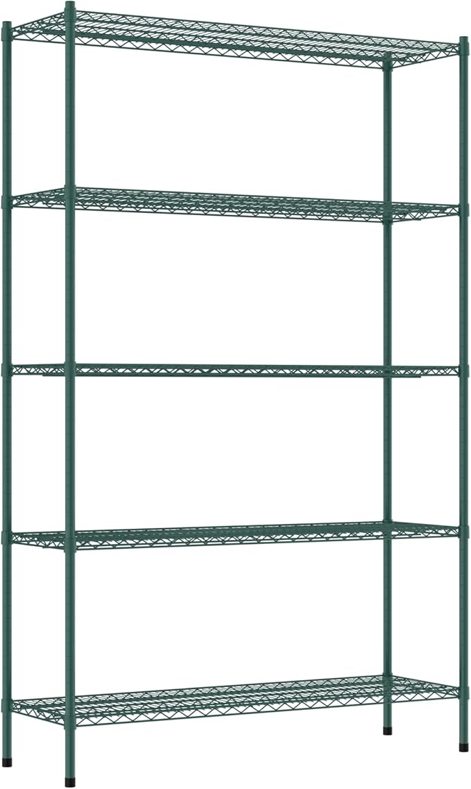 Commercial NSF Listed Green Epoxy Stationary Wire Shelving Kit 18" x 54" x 86", with 5 Shelves Perfect for Warehouse, Walk-in Refrigerator, Freezer, Grocery Store, Restaurant, Dishroom