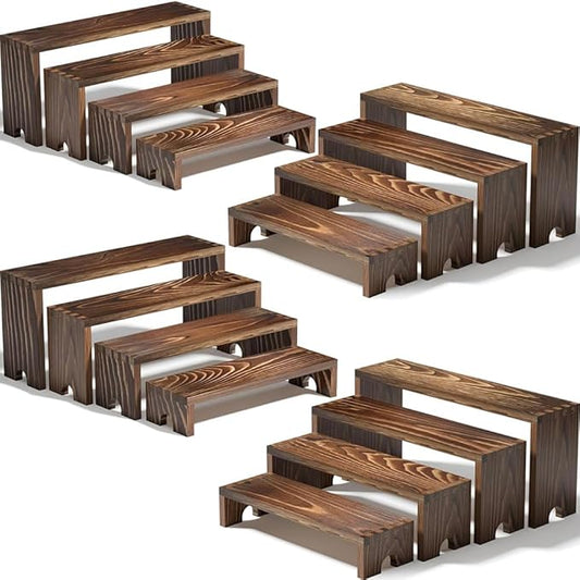 4 Set Large Wooden Tiered Riser Display Stands for Vendor Events,Stackable Perfume Organizer Cologne Stand for Men Women,Wooden Cupcake Dessert Stand,Wood Dessert Table Display Set,Food Display Risers for Party（12-11.2-10.4-9.6IN）