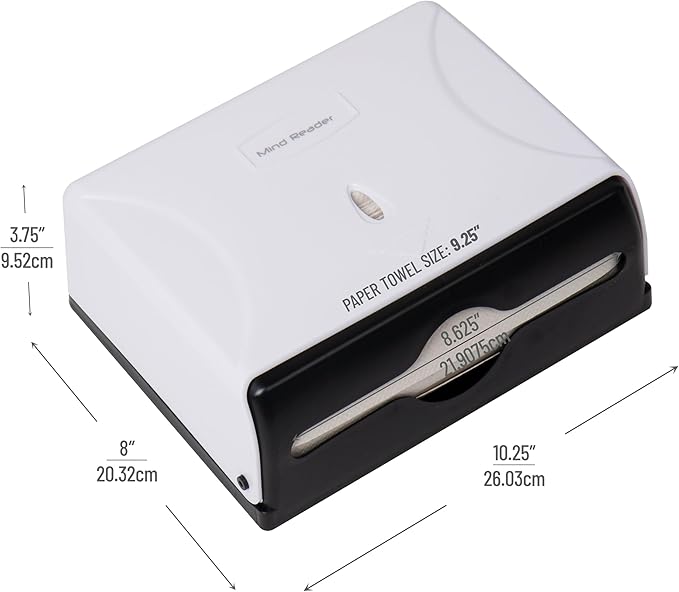 Mind Reader Paper Towel Dispenser, Tri-Fold Towel Holder, Restroom, Wall Mount, Bathroom, 10.25"L x 3.75"W x 8"H, White