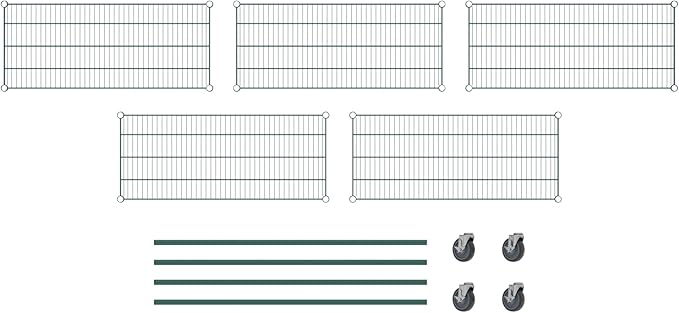 Commercial NSF Listed Green Epoxy Mobile Wire Shelving Kit 18" x 42" x 60", with 5 Shelves Perfect for Warehouse, Walk-in Refrigerator, Freezer, Grocery Store, Restaurant, Dishroom