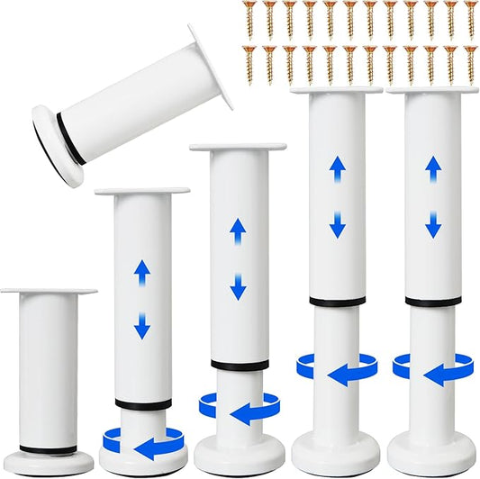 6 PCS Adjustable Furniture Couch Cabinet Legs 4.72-7.48 Inch, Heavy Duty Adjustable Height Replacement Legs for Dresser/Sofa/Bed/Chair, Legs for Furniture Set of 6 (White)