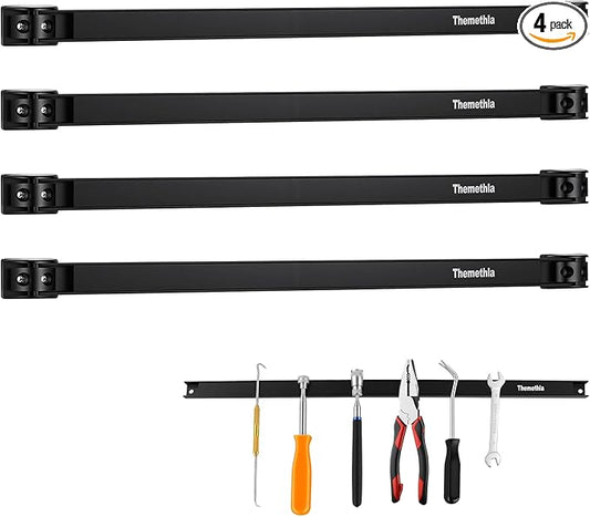 18" Magnetic Tool Holder Strip, 4 Pieces Black Metal Tool Organizer Rack with Stainless Steel Surface, Magnet Bar for Garage Workshop, Easy To Install with Mounting Screws