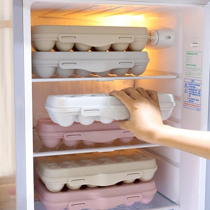 Cabilock 12 Egg Storage Box with Lid Clear Plastic Stackable Fridge Organizer Kitchen Egg Holder Space-Saving Refrigerator Tray for Household