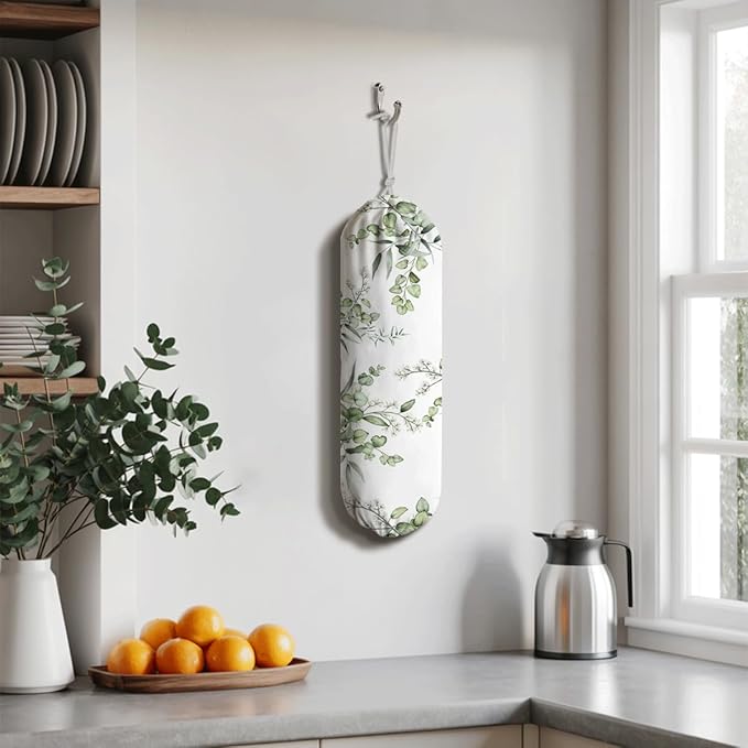 Green Eucalyptus Garbage Bag, Wall Mount Plastic Bags Storage Container Dispensers, Kitchen Pantry Garbage Bag, Housewarming Gifts for Women Family Friends Grandma Mom