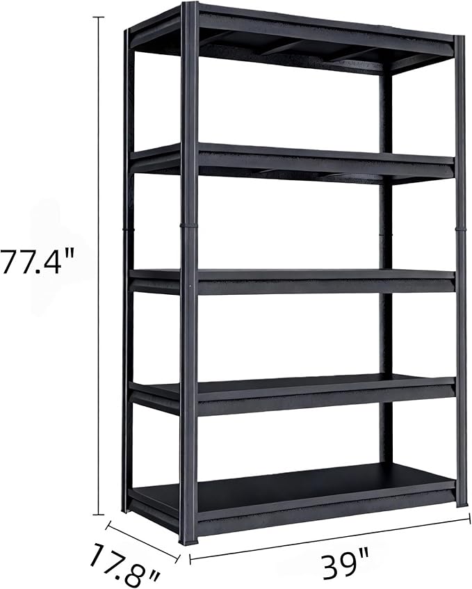 Metal Garage Shelving Unit, Heavy Duty 5-Tier Adjustable Storage Rack, Steel Shelving,3000 lbs Capacity, Industrial Shelves for Heavy Tools and Equipment (5-Tier 77.44" H x39 W x 17.77" D)