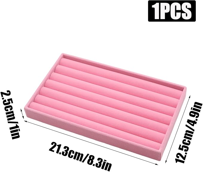 Velvet Jewelry Organizer Trays Pink Stackable Jewelry Storage Display Tray with Removable Dividers, 8 Rolls
