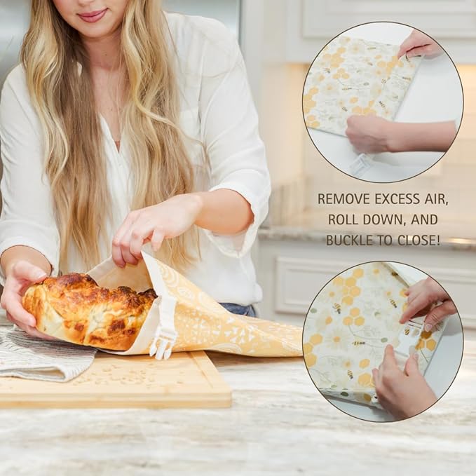 Reliable Rhodes Reusable Beeswax Bread Bag 2 Pack –12x17 Bread Bag for Homemade Sourdough, Beeswax Coated Organic Cotton Storage Bag for Loaf Baguette, Freezer Safe, Eco-Friendly Wrap Birds