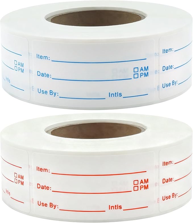 Sinoome 1200 Pieces Removable Food Labels Stickers, 2 Rolls 1x2 Inch Freezer Labels for Food Containers, No-Residue, Easy Clean, Waterproof & Oil-Resistant Food Storage Labels for Kitchen Restaurants