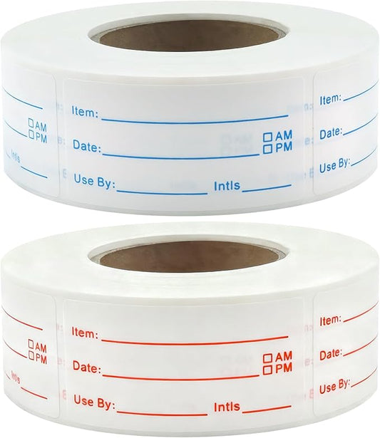 Sinoome 1200 Pieces Removable Food Labels Stickers, 2 Rolls 1x2 Inch Freezer Labels for Food Containers, No-Residue, Easy Clean, Waterproof & Oil-Resistant Food Storage Labels for Kitchen Restaurants