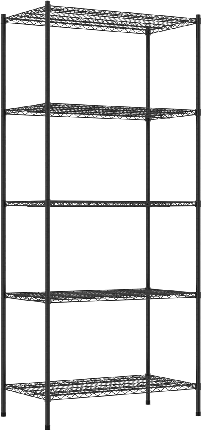 Commercial NSF Listed Black Epoxy Stationary Wire Shelving Kit 24" x 42" x 96", with 5 Shelves Perfect for Warehouse, Walk-in Refrigerator, Freezer, Grocery Store, Restaurant, Dishroom