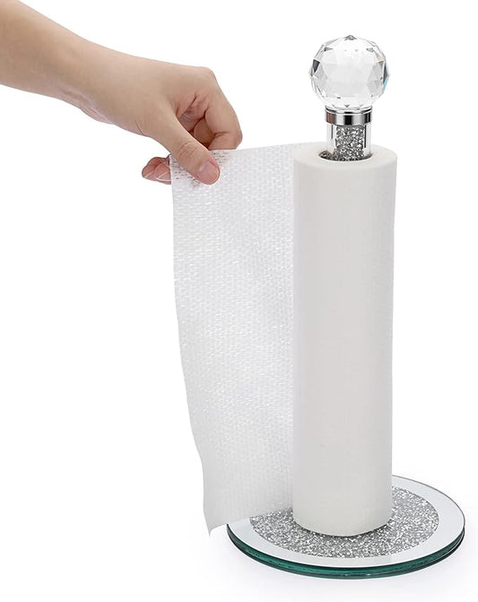 JUXYES Vertical Countertop Paper Towel Roll Holder Rack, Upright Paper Towel Holder for Kitchen, Dining Room, Bathroom, 13 Height Freestanding