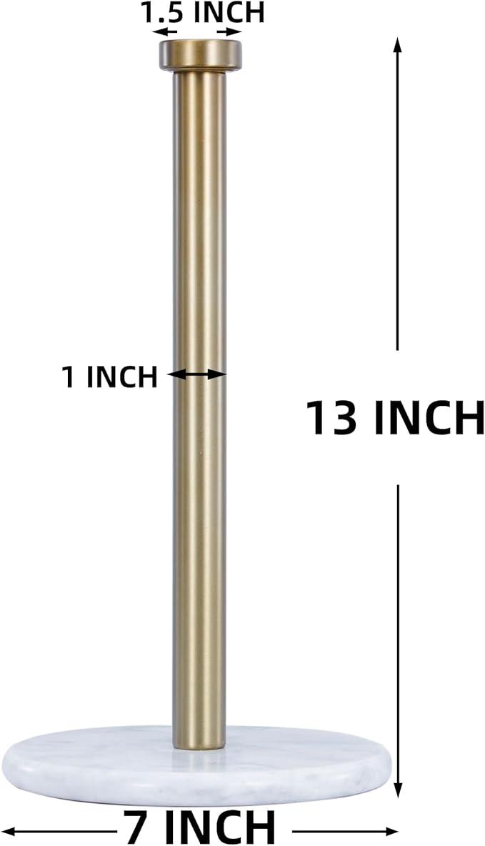 Paper Towel Holder with Marble Base - 13" x 7" Upright Paper Roll Dispenser with Heavy Non-Slip Base for Easy One-Handed Tear - for Countertops, Cabinets, and Bathrooms