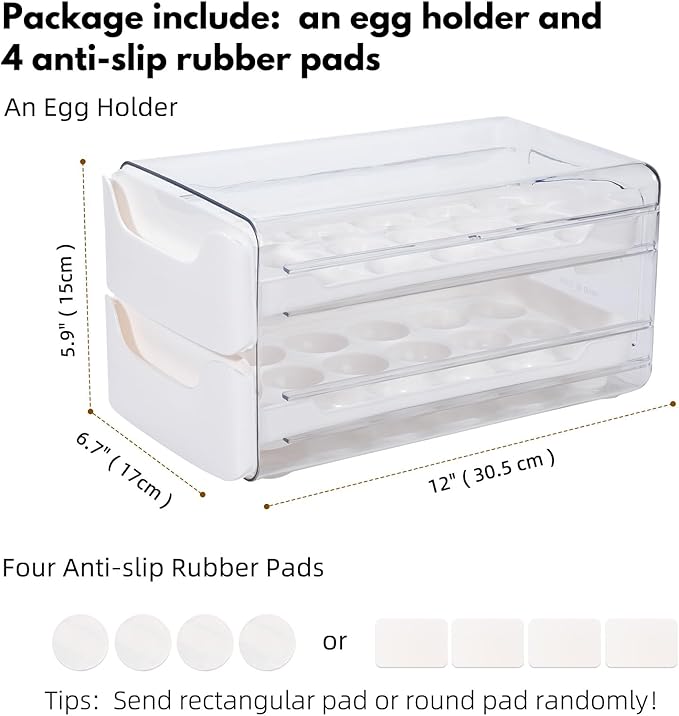 Egg Storage for Refrigerator, Egg Holder for Kitchen Countertop, PET & PP Egg Container for Fridge, Egg Dispenser for 36 Eggs, Double Layer, 18 Eggs per Layer (White)