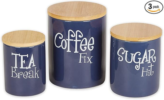 DII Kitchen Accessories Retro Collection Ceramics, Canister Set, Nautical Blue, 3 Piece