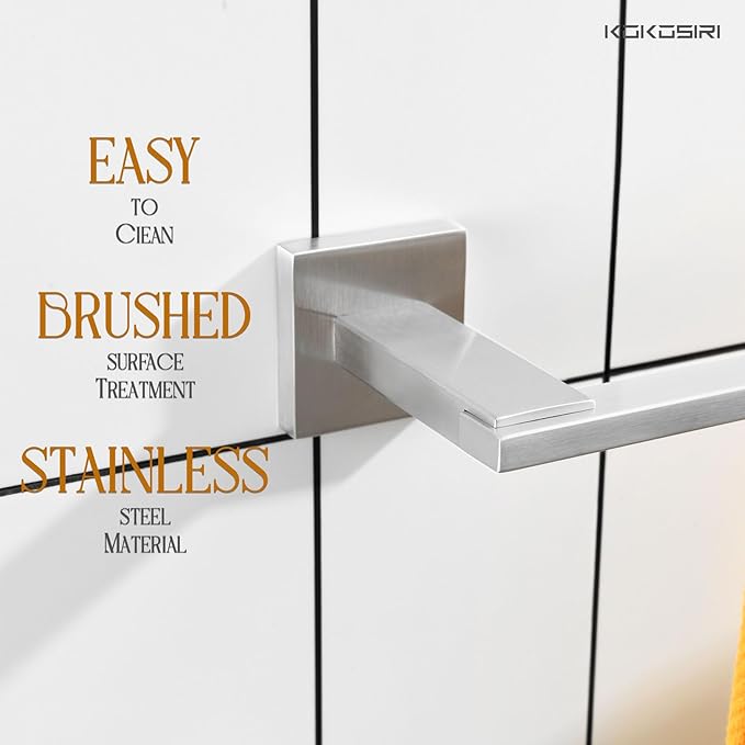 KOKOSIRI 16 Inch Bath Towel Bars Bathroom Towel Holder Towel Rail Kitchen Towel Hanger Necklace Holder Bathroom Accessories Stainless Steel Wall Mounted Satin Nickel B4006BR-L16