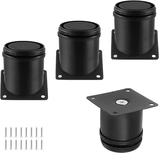 Set of 4 Stainless Steel Furniture Legs 2.4 Inch, Adjustable Round Cabinet Legs 2" Dia Kitchen Feet, Metal Replacement Legs for Cabinet Sofa Couch Shelves Table (Black)