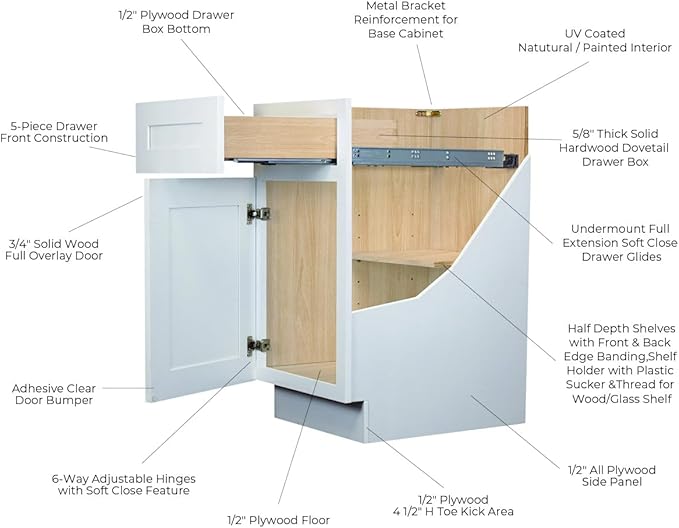 2-in-1 Pull-Out Trash Can Cabinet Solid Wood Frame Freestanding Dual Bin Storage & Organizer Drawer Soft-Close,Shaker & Newtown Style for Kitchen (NT-Origami White, 18" W x 24" D x 34.5" H)
