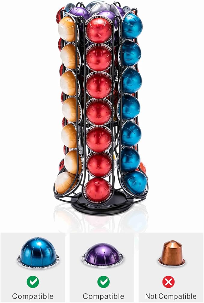 ZCDCP Nespresso Vertuo Pod Holder Carousel Stand - 360 Degree Storage for 60 Pods, Black Coffee Organizer