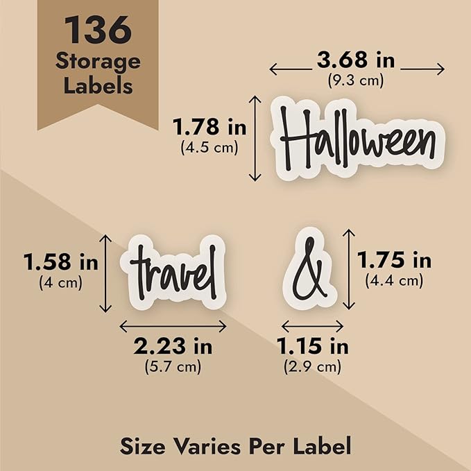 Talented Kitchen Removable Storage Bin Labels - Preprinted Water-Resistant Script Labels - Easy Peel-Off Decals for Home Organization - Garage Organization Stickers - Pack of 136, 1.25" Rectangles