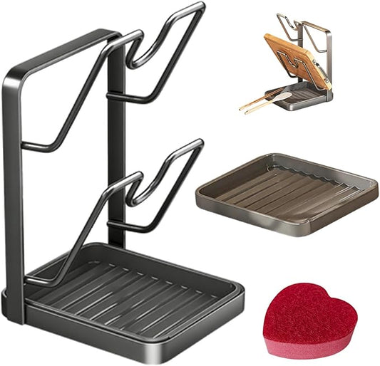 Pot Lid Organizer Rack Double-Layer Stainless Steel Kitchen Pot Lid Storage Rack Detachable Countertop Pot Lid Organizer While Cooking for Home Chefs & Small Kitchens.