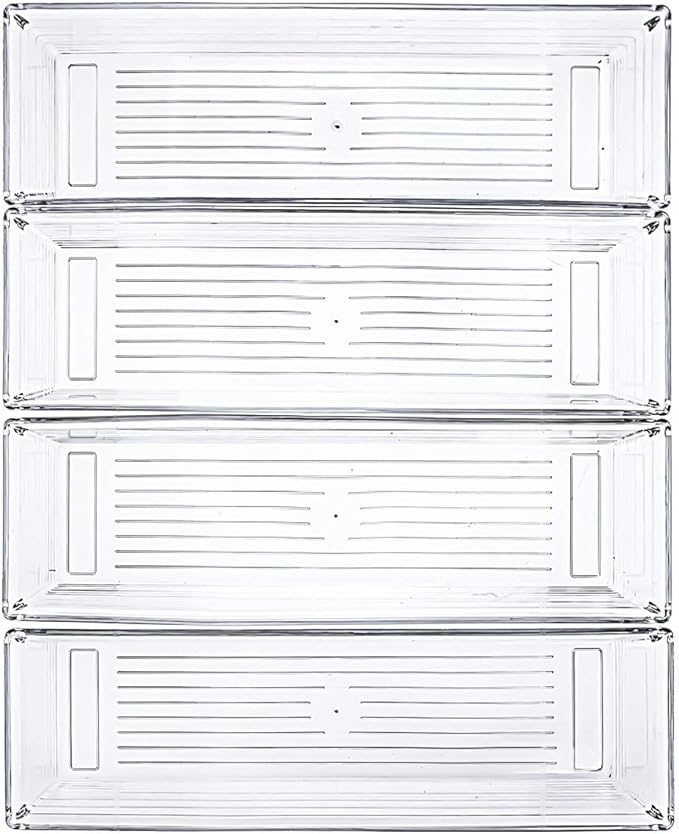 Kingrol 12 Pack Clear Drawer Organizers, 9 x 3 x 2 Inch Drawer Divider Storage Bins, Desk Storage Box Set for Kitchen Bedroom Bathroom Office Craft Supplies