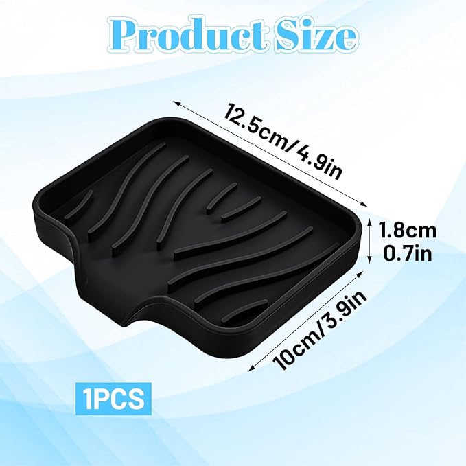 Grevosea Kitchen Sink Sponge Holder, Silicone Dish Sponge Holder with Drain Spout Soap Dish Tray for Shower Bathroom Scrubbers Kitchen Sink Organizer Accessories (Black)