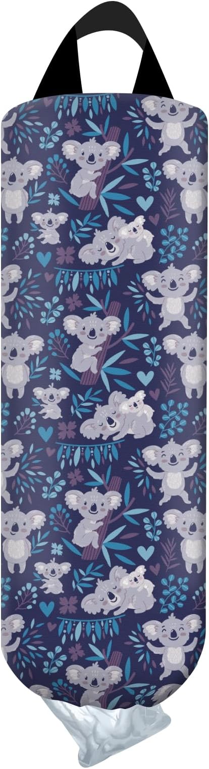 Plastic Bag Holder, Wall Mount Grocery Bag Organizer, Funny Hanging Trash Storage Dispenser for Home Kitchen Cute Blue Koala