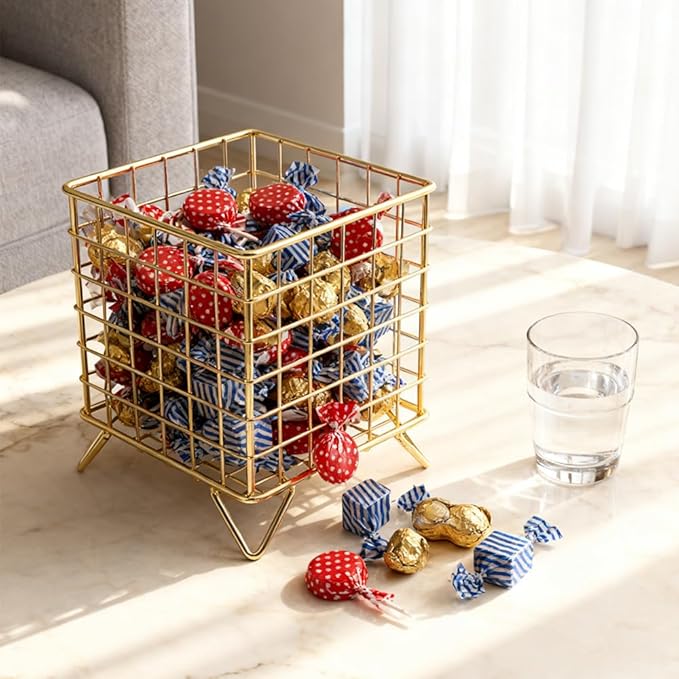 K Cup Holder Organizer, Large Capacity Metal Storage Basket for Coffee Pods, Coffee Bar and Kitchen Countertop Organizer, Desktop Office Accessories in Gold Finish