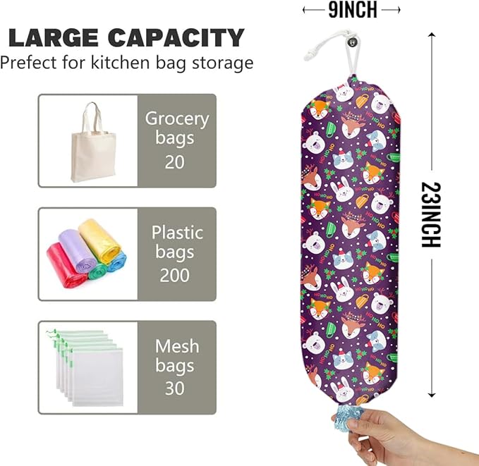 Panda Fox Rabbit Grocery Bag Holder and Dispenser Animal Plastic Bags Organizer Garbage Shopping Trash Bags Storage for Kitchen Farmhouse Home Decor Housewarming Gifts