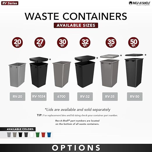 Rev-A-Shelf Polymer Replacement 35 Quart Trash Bin Recycle Waste Garbage Container for Kitchen Cabinet Pullouts, Green, 2 Pack, RV-35-19-2