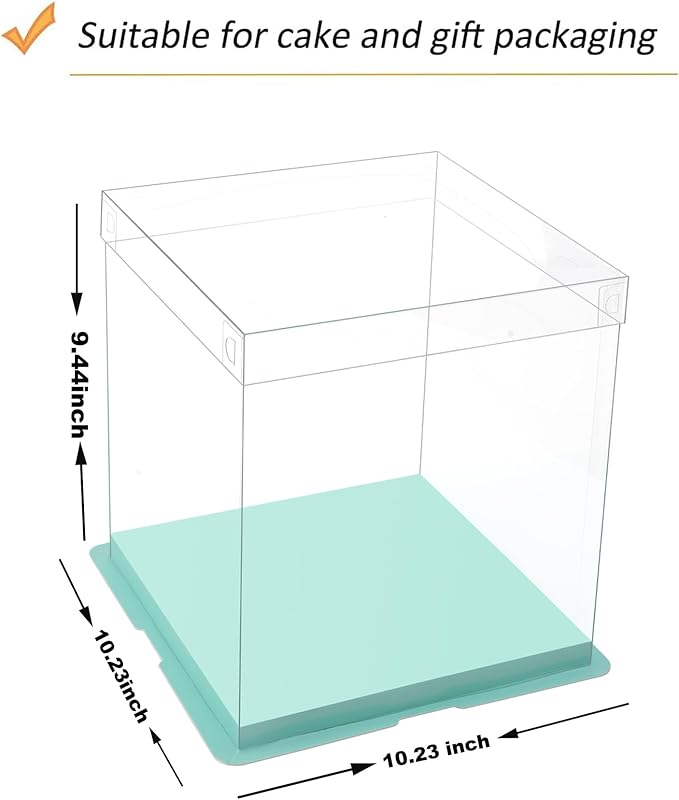XININSUN clear cake box with ribbon,8inch 10inch cake boxes,transparent tall cake box cake carrier,Cake Containers clear gift box for Wedding,Birthday,Party(6pcs-green)