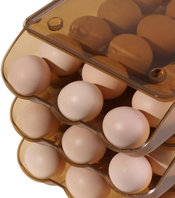 3 Tiers Egg Holder Multifunctional Saving Space Drawer Style Automatic Rolling Egg Container for Fridge Plastic Clear 200g