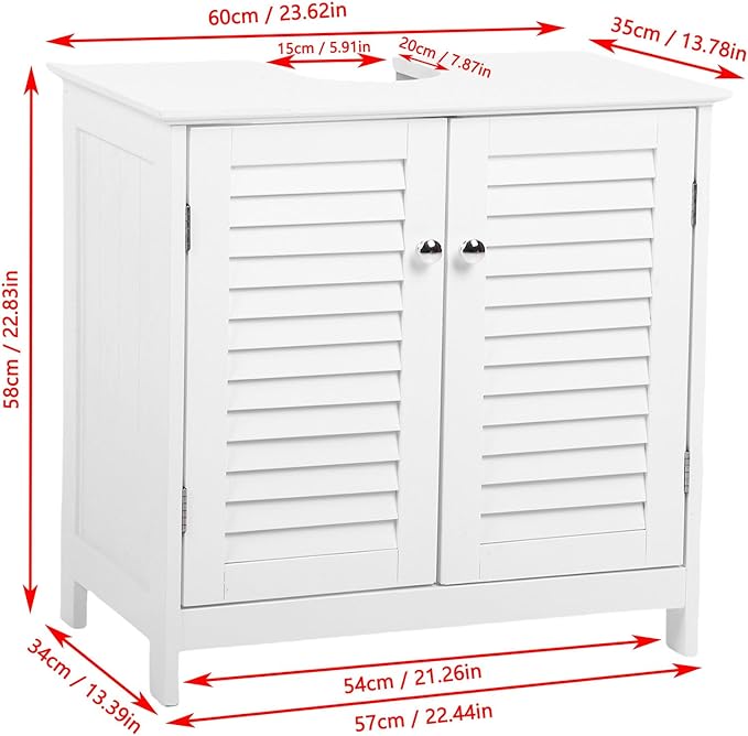 Sink Storage Cabinet with 2 Doors and Adjustable Shelf – Freestanding Under Sink Organizer for Bathroom Towels and Toiletries Compatible with Pedestal Sinks