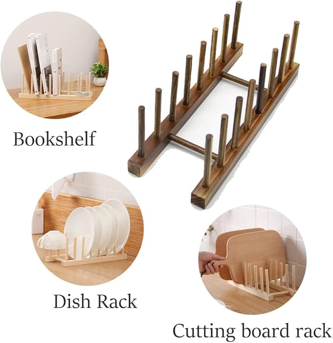7 Slot Wooden Dish Rack Plates Holder Kitchen Storage Cabinet Organizer for Dish Keep Dry (Brown, 1Pack)