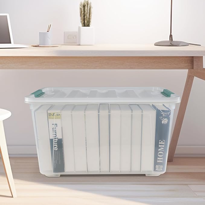 Cinkyou 85 L Clear Latch Storage Bin with Lid and Wheels, Stackable Plastic Storage Boxs, 4 Packs