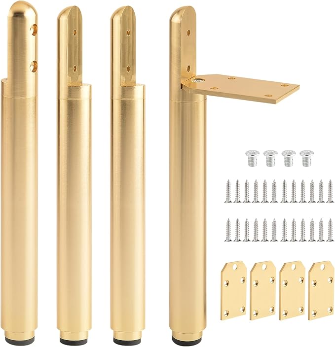 4 Pack Adjustable Table Legs Brackets Gold 7.2-9.6 Inch Desk Risers Legs for Furniture Replacement Nightstand Legs Coffee Table Support Feet Height Extenders