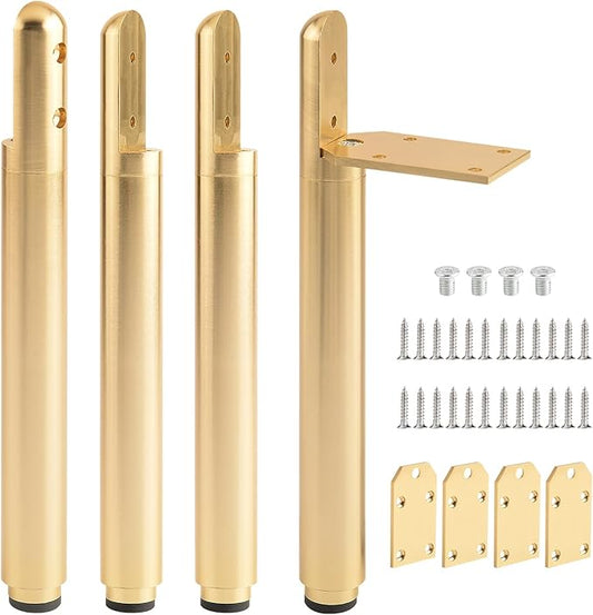 4 Pack Adjustable Table Legs Brackets Gold 7.2-9.6 Inch Desk Risers Legs for Furniture Replacement Nightstand Legs Coffee Table Support Feet Height Extenders