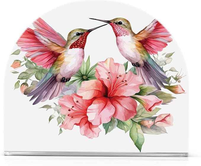 Hummingbirds Spring Floral Napkin Holder for Table Paper Napkins Holder Acrylic Tissue Dispenser Kitchen Dining Room Bathroom Party Car Decor