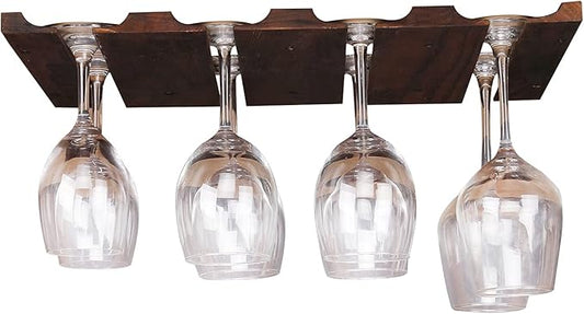 Wine glass holder-a wooden wine glass rack and goblet storage rack installed under the cabinet or countertop (Retro color)
