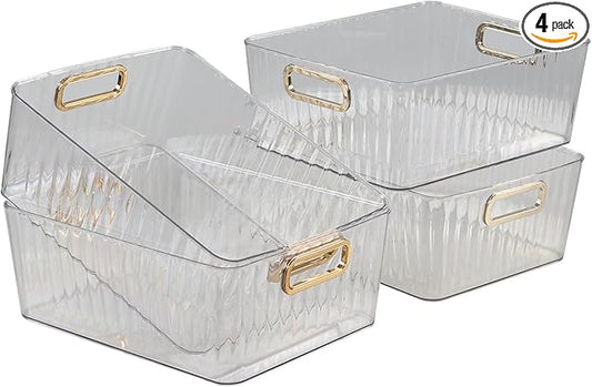 Clear Plastic Storage Bin, 4 Pack Pantry Organizer Containers