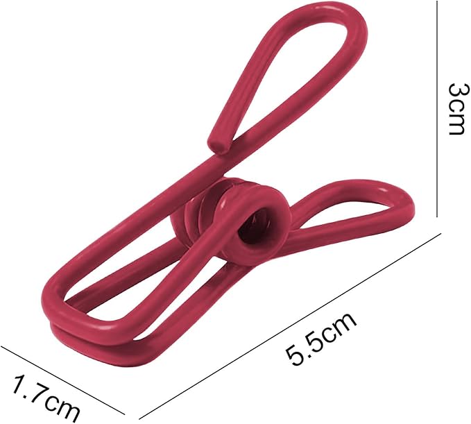 Multipurpose Metal Bag Clips - 2 Inch Colorful Sealer for Sealing Food, Paper Holder, Clothesline Clip for Laundry Hanging, Kitchen Bags (Red, 24PCS)