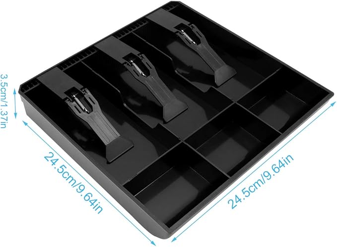 Cash Register Drawer Insert Tray 3 Bill/3 Coin Compartments with Plastic Clip for Money Storage, Black