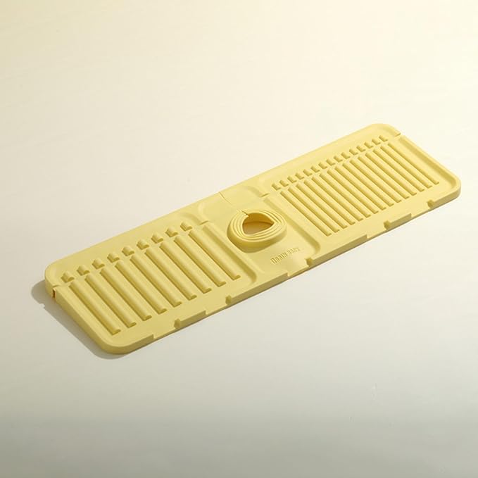 UUbik Sink Faucet Absorbing Mat,Kitchen Sink Splash Guard Longer Silicone Sink Faucet Mat,Silicone Sink Faucet Mat for Dish Soap Sponge Holder for Bathroom (Yellow,17.5x5.5 Inch)