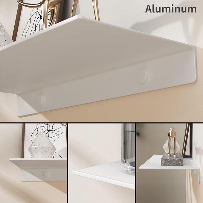 Danpoo White Floating Shelves for Wall Storage, Metal Wall Shelves for Living Room, Bathroom, Kitchen, 20” Long Display Shelves for Collectibles(2 PCS)