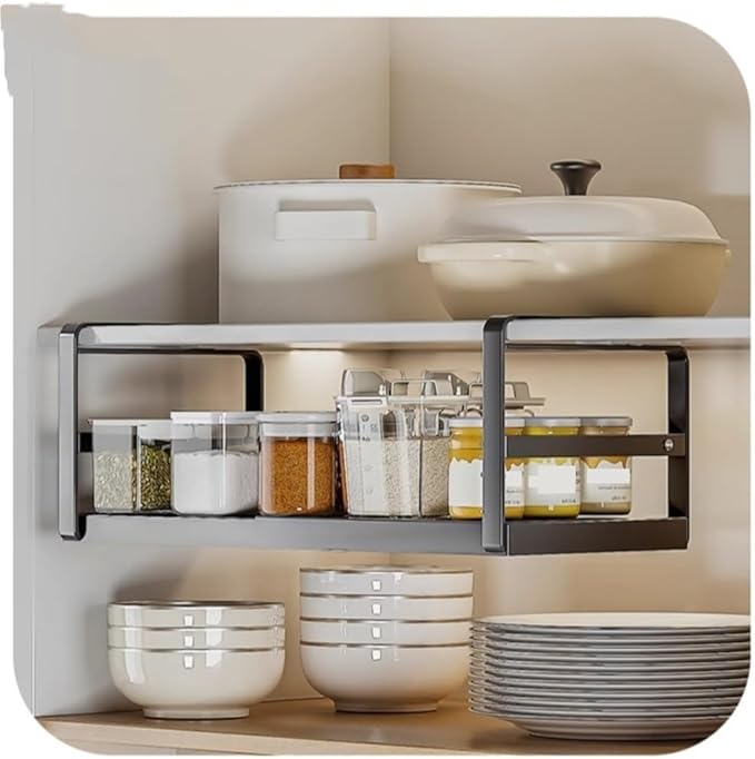 Hanging Under Shelf Storage Basket, Expandable Under Shelf Storage, Heavy Duty Slide-in Baskets Organizer for Pantry Cabinet(White,Large)