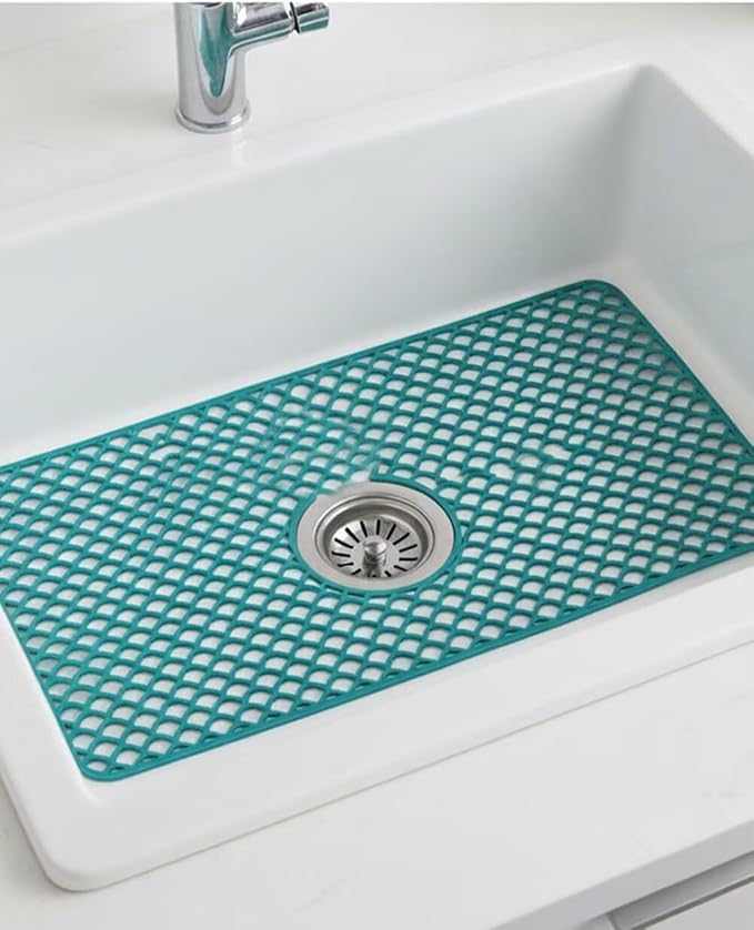 SEEK RARE Kitchen Sink Mat 28.3 x 15.2in Silicone Sink Mat Non Slip Sink Protector for Farmhouse Kitchen Green A