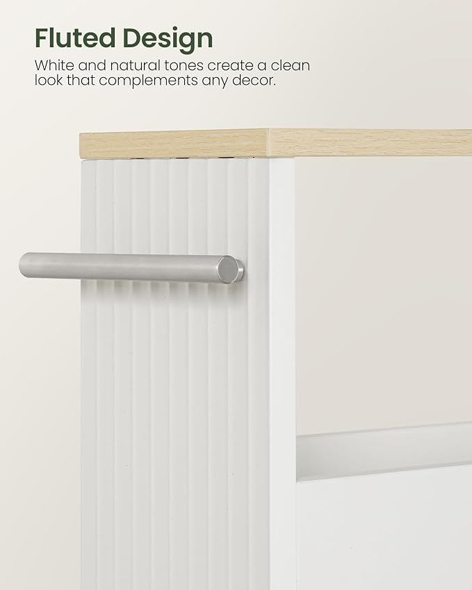 Slim Storage Cart with Wheels, 5.5" Narrow 4-Tier Rolling Cart, Multi-Purpose Utility Cart for Kitchen, Bathroom, Laundry Room, Living Room, White and Natural MTC02WN