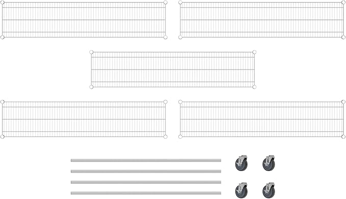 Commercial NSF Listed Chrome Mobile Wire Shelving Kit 14" x 60" x 60", with 5 Shelves Perfect for Warehouse, Walk-in Refrigerator, Freezer, Grocery Store, Restaurant, Dishroom