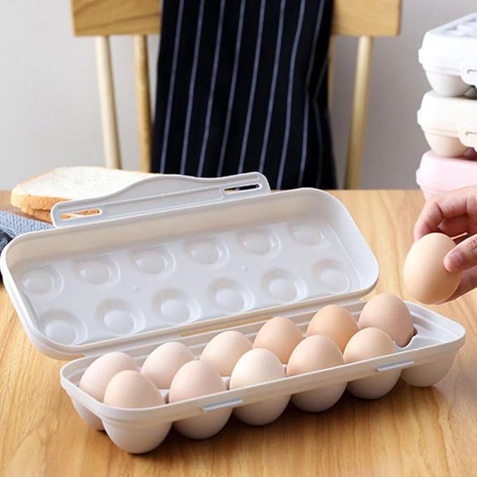 Egg Holder Refrigerator Egg Holder 12 Count Egg Storage Container Plastic Covered Egg Tray Dozen-section Carrier Bin with Lid for Fridge Kitchen Home Egg Organizer for Refrigerator